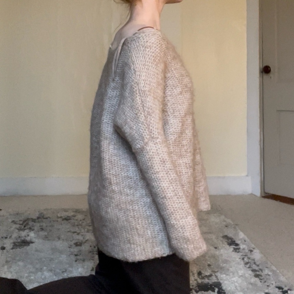 Moth Tan V-Neck Sweater with Chunky Knit Oversized Soft Comfy Flowy Cute Luxury - Picture 12 of 14